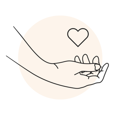 Hand, über die ein Herz schwebt